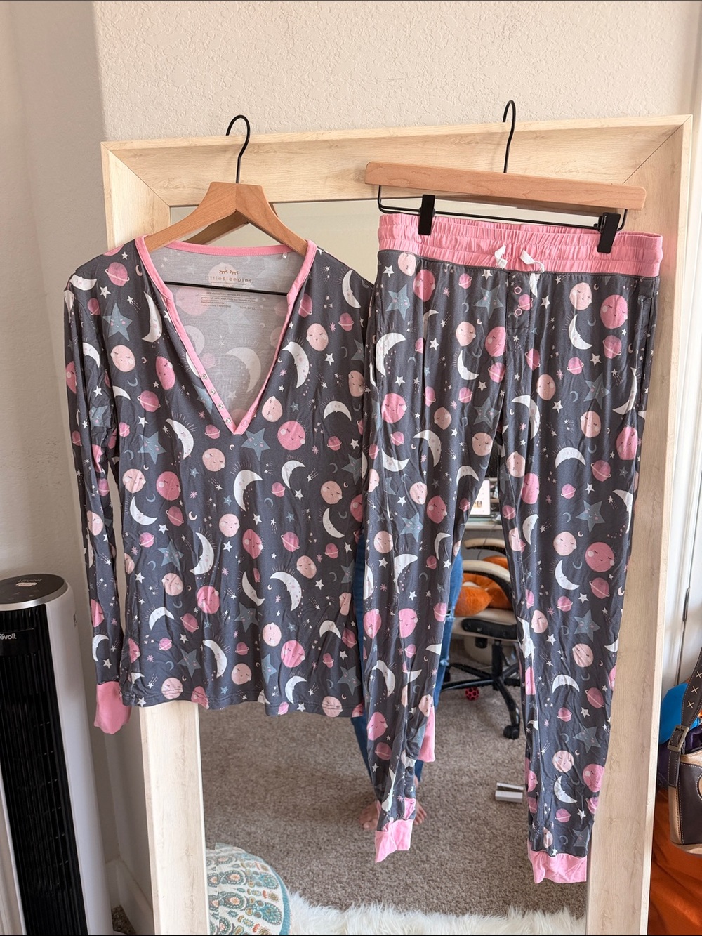 Little Sleepies Gray Pajama Set with Pink Moon & Star Print